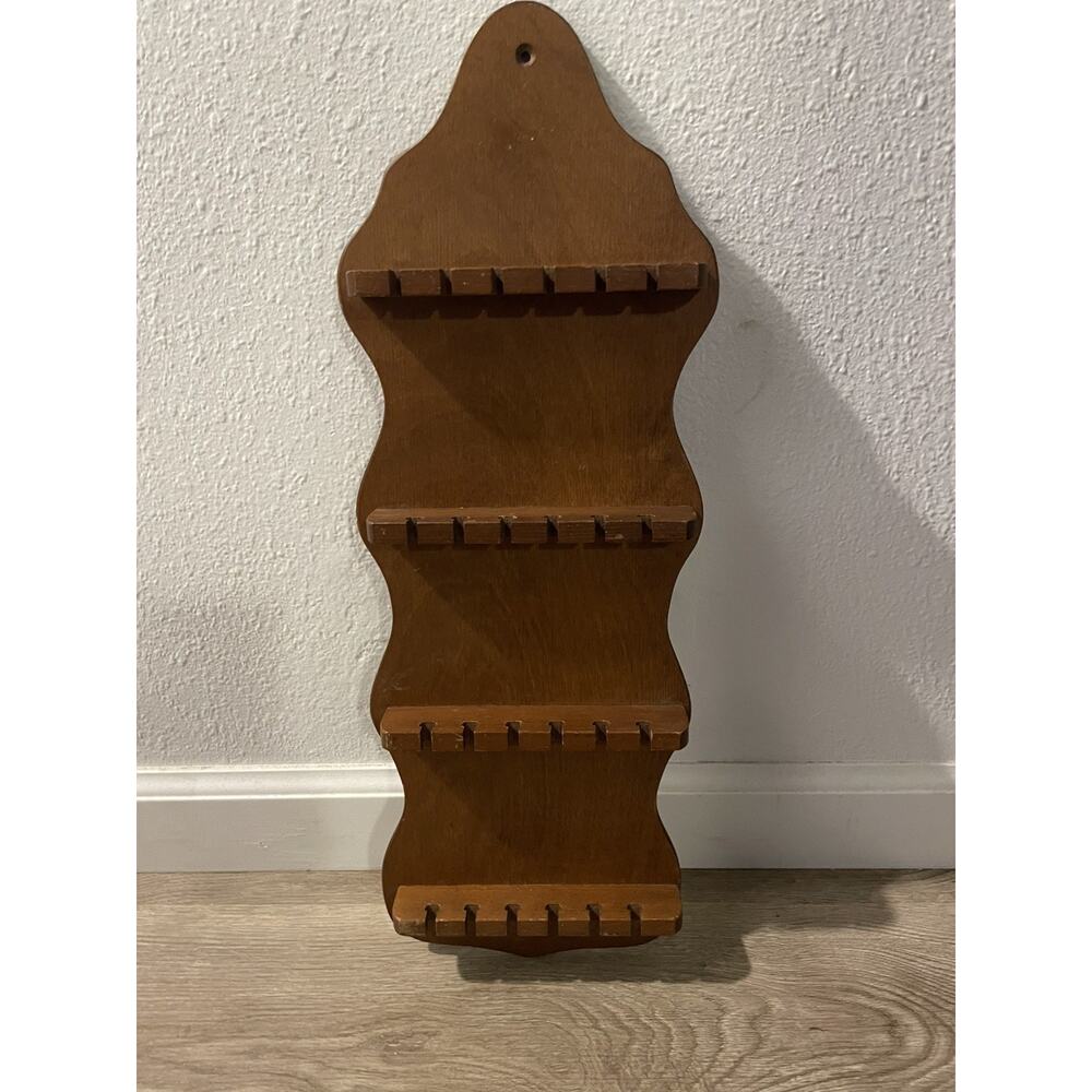 Vintage 24 Spoon Wooden Wall Mount Rack Display Collectible Holder